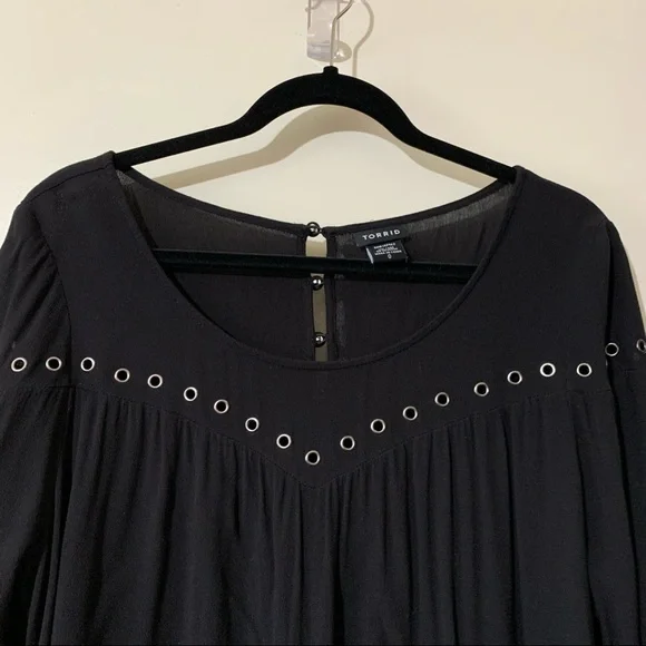 Torrid Black Crepe Grommet Tie Neck Blouse - Picture 11 of 11